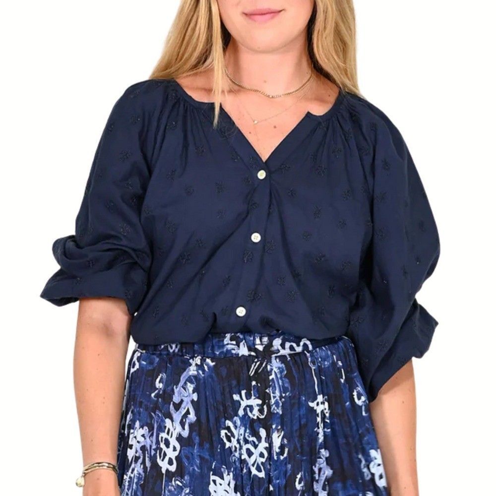 Kerri Rosenthal Charlie Blouse Top Floral Embroidered Buttondown Cotton S 285034